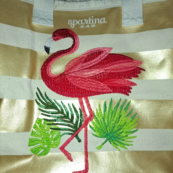 Spartina 449 Flamingo Embroidered Beach Tote Bag. - Picture 6 of 12